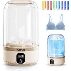 Portable Washing Machine, 7000mAh Rechargeable Wireless Washer with 10 PCS Clothespins Deep Cleans Baby Clothes Underwear Socks Delicates 1.5L Mini Washer for Travel Camping Dorm RV Apartment (Khaki)