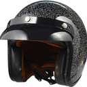 Harssidanzar Retro Motorcycle Helmet 3/4 Open Face Helmet Vintage Style for Men Women, DOT Approved CU601 (X-Large, Starlight-Black)