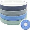 Elk and Friends Kids 6.7 Porcelain Divided Plates with Silicone Suction Sleeves | Suitable for Babies/Kids/Toddlers | Microwave & Dishwasher Safe | Non Slip | Snack Dishes | 4 Pack (Sage/Misty Blue/Navy/Gray)