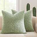 MIULEE Pack of 2 Light Green Faux Fur Throw Pillow Covers 18x18 Inch Boucle Decorative Sherpa Spring Pillow Covers Fuzzy Accent Soft Sheepskin Fleece for Boho Home Decor Sofa Living Room Couch Bed