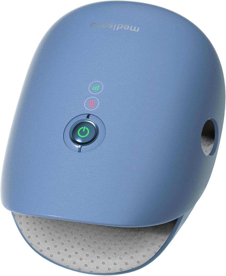 Medisana Hand Massager with Heat and Compression, Cordless Hand Massager for Arthritis and Carpal Tunnel Relief, Knuckle Stretching Massage, Birthday Gifts for Men Women Dad Mom-Blue