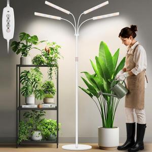 LBW Grow Lights for Indoor Plants, 75" Tall Full Spectrum Plant Grow Light | 228 LEDs Full Spectrum Grow Light with Stand, 6/8/12/16H Timer, 3 Color Modes, 360Flexible Gooseneck, 4 Heads, White