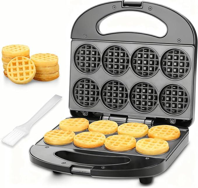FineMade Mini Waffle Maker, Mini Waffle Iron, Waflera Electrica, Small Waffle Maker for Kids, Baby wafflera, Makes 8×2" Tiny Waffle Bites, Nonstick Surface, Ideal for Breakfast, Dessert and Snacks