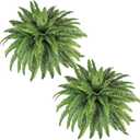 Artificial Ferns for Outdoors & Indoors, 45in Large Fake Ferns Plants with 55 Fronds & Fiddlehead - 2 Stems Looks Real Faux Fern Greenery for Porch Garden Home Office Decor