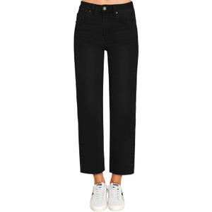 KDF Women's Cropped Straight Leg Jeans - High Waisted Jeans for Women 7/8 Length Denim Pants with Crop Hem, Size 12