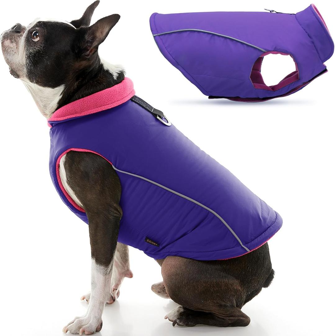 Gooby - Sports Vest, Fleece Lined Small Dog Cold Weather Jacket Coat Sweater with Reflective Lining, Purple, Large (Large chest (~19.5"))
