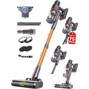 Cordless Vacuum Cleaner, Freestanding Vacuum Cleaners for Home, with Anti-Static&Anti-Tangle Brush, LED Touch Screen, Stick Vacuum for Carpets