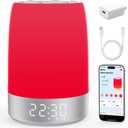 Smart Red Light Therapy Lamp & Sleep Sound Machine for Bedroom with Alarm Clock, Night Light with App Control, 5-Level Red Light (620690nm), 32 White Noises, Custom Timer, 24H Battery, 7 Alarms