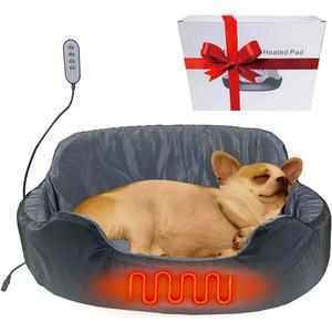 Self-Heating Pet Bed with Adjustable Heat & Reversible Design - 3 Temperature Settings, Removable Washable Cover, Waterproof & Non-Slip Base for Dogs and Cats, Grey
