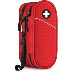 SITHON Double-Layer Epipen Carrying Case, Travel Medication Organizer Bag Emergency Medical Pouch Holds 2 EpiPens, Asthma Inhaler, Anti-Histamine, Auvi-Q, Allergy Medicine Essentials (Red)