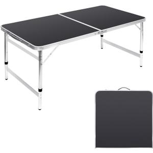 Folding Table Portable Picnic Table 4FT Camping Table Camp Table Black Aluminum Outdoor for Card BBQ 4723.627/24/21 inch