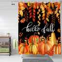 Fall Shower Curtain for Bathroom Hello Orange Pumpkin Shower Curtains Set with 12 Hooks Hello Fall Maple Leaf Bath Curtain for Thanksgiving Decor Waterproof Fabric 72x72 Extra Long