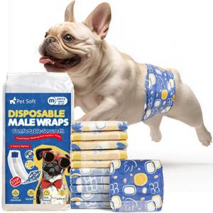 Pet Soft Dog Diapers Male,20 Ct Disposable Male Dog Wraps, Super Absorbent Doggie Belly Band with Wetness Indicator, Leak-Proof Puppy Pampers for Puppy Training, Incontinence, Medium