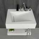 Gesipor 24x19" Wall-Mount Stone Resin Bathroom Sink Rectangular Vessel Sinks for Bathroom Floating Vanity Sink Trough Modern Art Basin with Shelf Layer (Matte White)