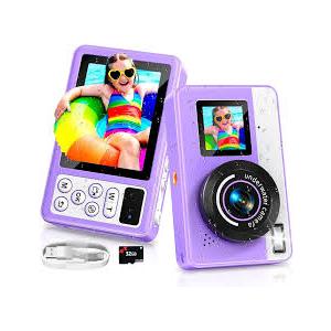 Maxmango D70 4K Underwater Digital Camera - 48MP 10FT Waterproof Camera for Snorkeling - Dual Screen Selfie Compact Floatable Camera with 32GB Card - Point and Shoot Digital Cam - Purple