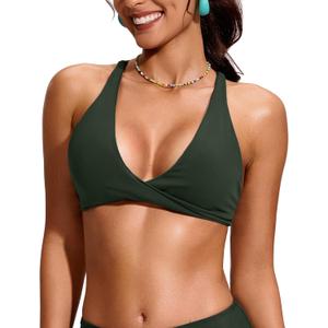 Soothfeel Bikini Tops for Women Push Up Padded Swim Top Twist Front Bathing Suit Criss Cross Back Tankini Swimsuit Top Only (Green, XL)