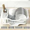 Noamus 2-Piece Plastic Dish Drying Rack, Heavy Duty Sink Set Dish Rack, White Large Drainer with Attached Drainboard Utensil Cup Holders for Home Kitchen Counter Top Organizers