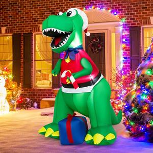 Tangkula 6 FT Lighted Inflatable Christmas Dinosaur Bite a Gift Box, Inflatable Christmas Decoration with LED Lights & Gift Box, Giant Indoor Outdoor Holiday Decoration for Yard, Party, Lawn