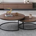 2-piece Round Nesting Tables Modern Wood Gray & Black Round Nesting Coffee Table for Living Room