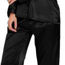 SWOMOG Womens Silk Satin Pajamas Set Long Sleeve Button Down Sleepwear 2 Piece Lounge Set Pj Set XS-3XL (Large, Blacka)