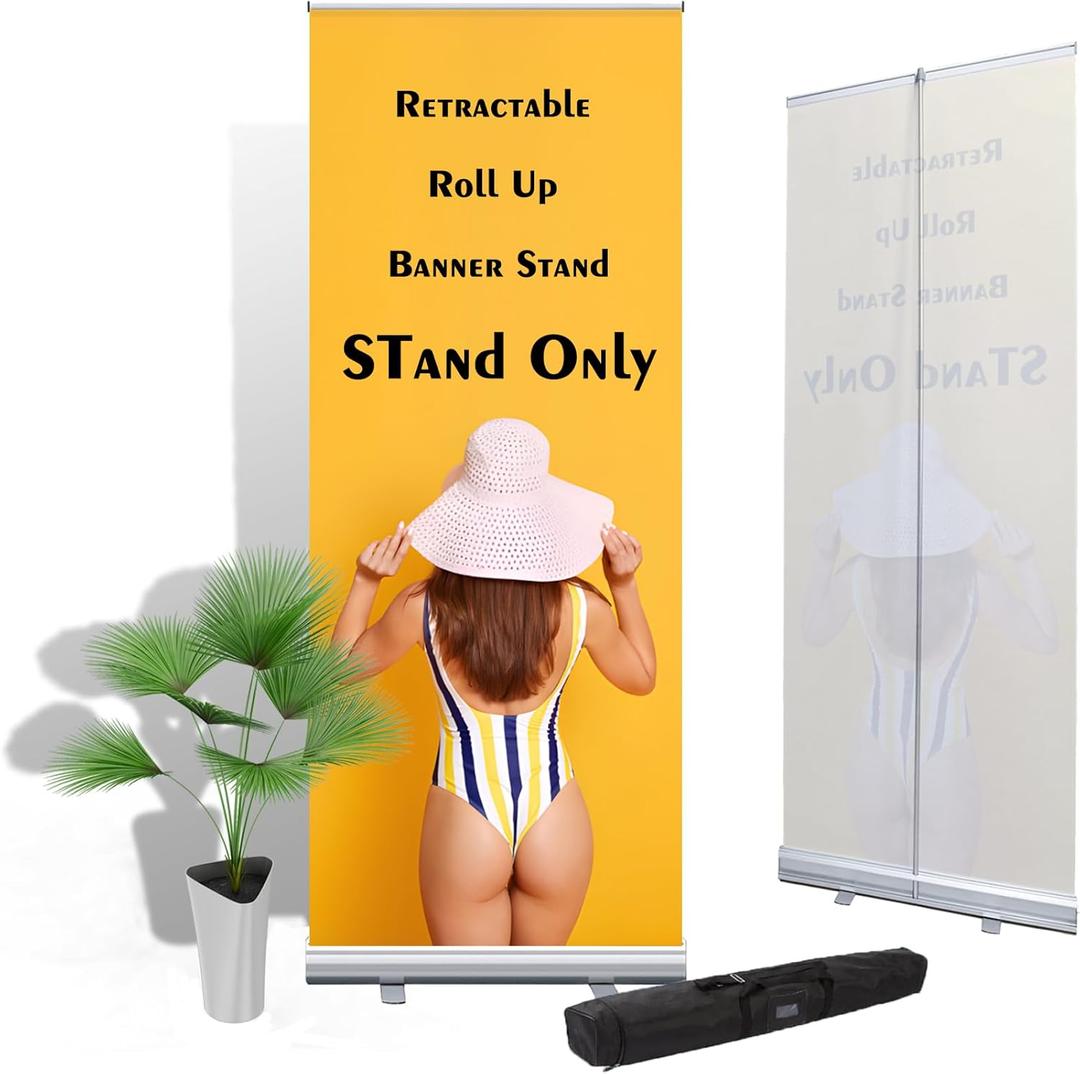 Portable Aluminum Alloy Vertical Retractable Roll Up Banner Stand,Standing Up Sign Holder For Tradeshow,Store Business advertising Wedding Restaurant,Birthday Conferences 24x64inch(Stand Only) 1PACK