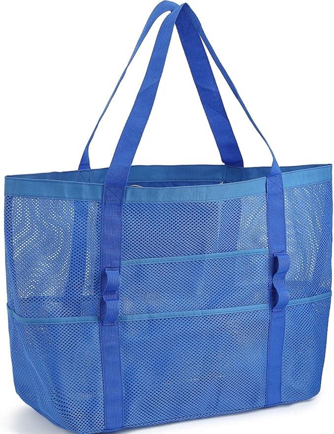 Mesh Beach Bag - Large Beach Tote Bag with Multiple Pockets for Family Beach Bag for Toys & Vacation Essentials