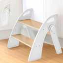 Reeple Wooden Step Stool, 300 lb. Load Capacity, with Safety Non-Slip Pads and Handles, Bamboo Step Stool for Bathroom and Kitchen, Gift for Christmas (White)