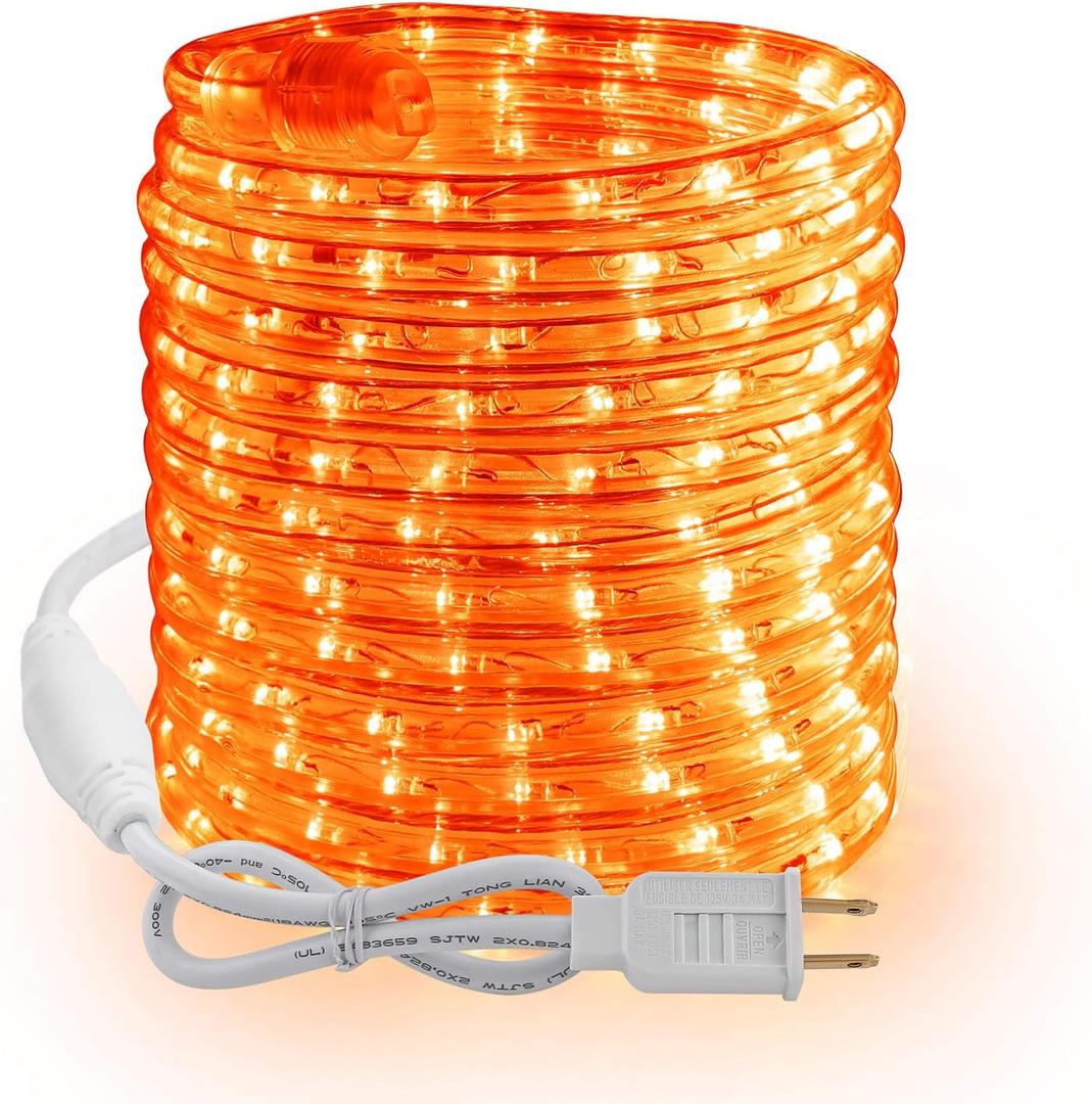 Brizled Orange Rope Lights, 18ft 216 LED Orange Lights, 120V Plugin Tube Light Connectable, Indoor Outdoor Halloween Rope Lighting Waterproof Halloween Holiday Light for Tree Patio Xmas Camping Decor