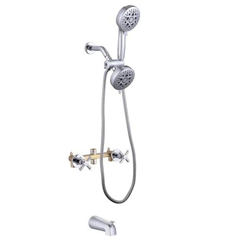 CISTPOFS 2 Handle Shower Faucet Set with Tub Spout Chrome, 2 Knob Tub and Shower Trim Kit with Rough-in Valve Wall Mounted