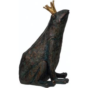 Resin Frog with Gold Crown, Patina Finish
