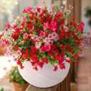 Artificial Flowers for Outdoors, Faux Spring Silk Flowers with Eucalyptus Leaves, UV Resistant Fake Plants for Garden Home Decoration, Outdoor Flower Pots (Mix of Pink, Red, Hot Pink)