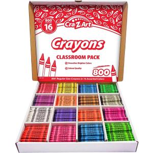 Cra-Z-art Crayon Bulk Class Pack 800ct 16 Assorted Colors Back To School Supply List Essential, Bulk Pack for School Supply Rooms and In Class For Teachers