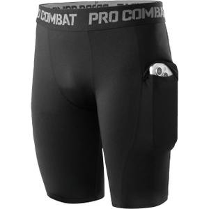 Niksa Boys' Compression Shorts, Youth Performance Base Layers Workout Underwear Sports Shorts with Side Pockets (X-Large, Black*1)