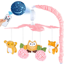Playix Baby Crib Mobile with Music and Lights, Nursery Baby Mobile for Crib Bassinet with Remote Control, Rotation, Starlight Projection, Crib Toys for Babies Boys Girls Pink