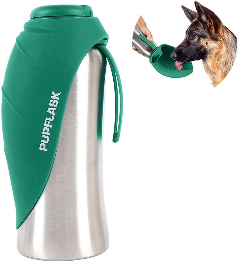 PupFlask Large Dog Water Bottle | 27 or 40 OZ Stainless Steel | Convenient Dog Drink Dispenser | Puppy Travel Water Bowl | Portable Pet Hydration Bottle | Leak Proof | Perfect Size For All Breeds (27 Ounce, Quetzal Green)