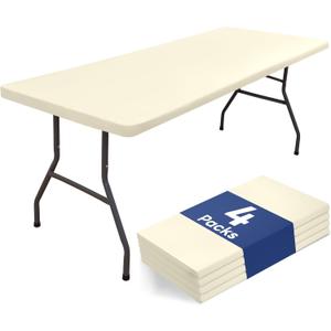 homing 4 Packs Rectangle Table Cloth, Waterproof Polyester Elastic Fitted Tablecloth Fits for 6 Foot Folding Tables, Washable Table Protector for Picnic, Camping, Outdoor, Cream Yellow (30" x 72")
