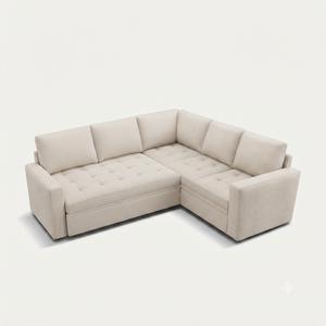 HONBAY Sectional Sleeper Sofa Couch with Pull Out Bed, Convertible L Shaped Couch with Storage, Sleeper Sectional Sofa Bed for Living Room, Beige