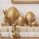 DN DECONATION 6PCS Easter Decorations with 3 Rabbits and 3 Nesting Easter Eggs, Small Gold Easter Bunny Figurines Decor, Spring Tabletop Decor Egg Statues, Vintage Decor Flowers Embossed (Set of 6)