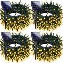 4-pack Solar Christmas Lights Outdoor Waterproof, 400LED 132FT Solar String Light with 8 Lighting Modes, Solar Tree Lights Green Wire for Xmas Tree Party Wedding Garden Fence Decoration (Warm White)