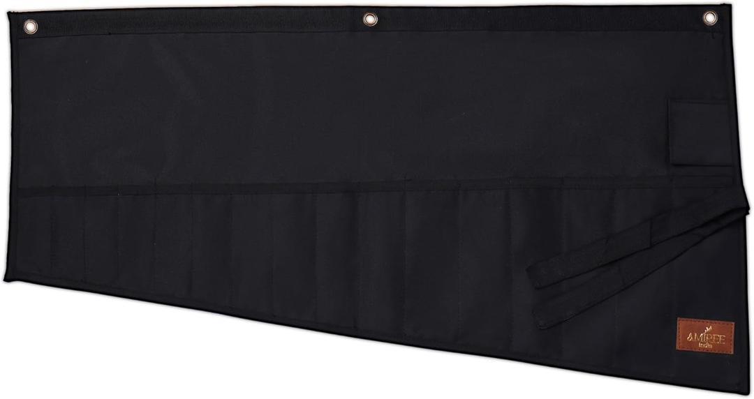 AMIREE 16 Pockets Wrench Roll Up Pouch, Ratchet & Standard (SAE/MM) Wrench Roll Pouches, Heavy Duty Tool Bag, 100% PVC Laminated Waterproof Tools Pouch - (Tools are not Included) (COAL BLACK)