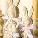 Cinnvoice 3 Pcs Rattan Effect Resin Easter Bunny Figurines Decor Wicker Easter Bunny Garden Statue with Bow for Spring Table Centerpieces Indoor Outdoor Patio Yard Farmhouse Decorations Home Decor