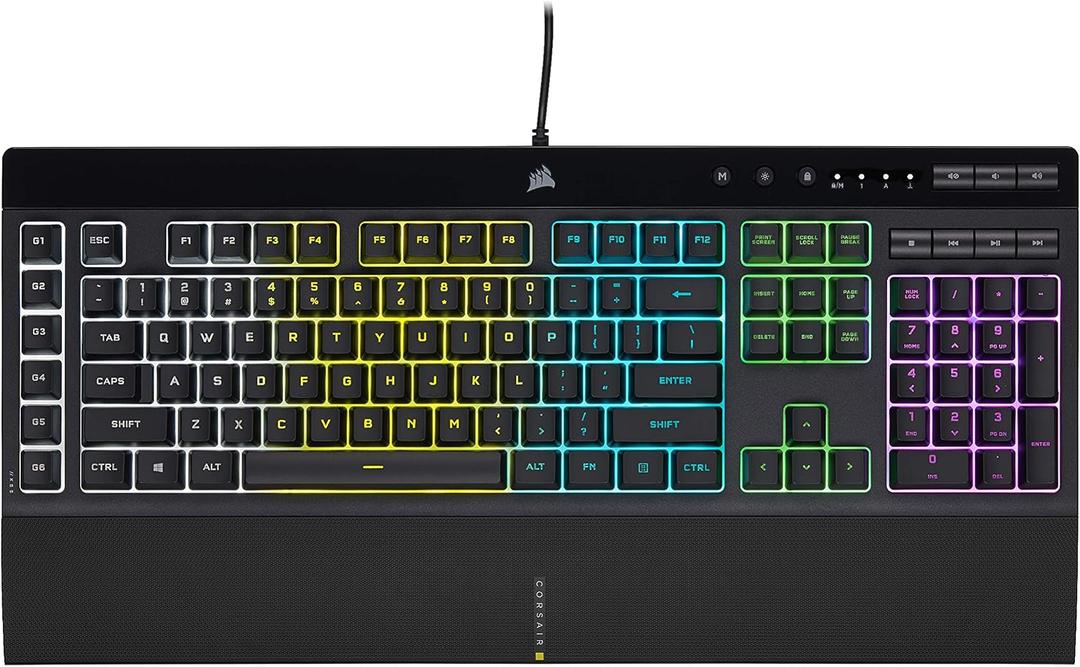 Corsair K55 RGB PRO Membrane Wired Gaming Keyboard IP42 Dust and Spill-Resistant 6 Macro Keys with Elgato Integration iCUE Compatible QWERTY NA PC, Mac, Xbox Black
