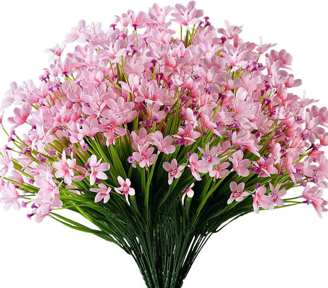 6 Bundles Artificial Daffodils Flowers, Fake Artificial Greenery UV Resistant No Fade Faux Plastic Plants for Wedding Bridle Bouquet Indoor Outdoor Home Garden Kitchen Office Table Vase (Pink)