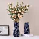 7.5" Blue Ceramic Vase - Minimalist Blue and Gold Flower Vase, Blue Decor Small Pampas Grass Vase, Boho Decorative Centerpiece Vase for Home Decor, Table, Shelf, Mantel, and Entryway