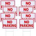 Juexica 8 Pcs No Parking Signs with Stakes 8 x 12 Inch Plastic Waterproof Outdoor Double Sided No Parking Yard Signs with Metal H Stands for Driveways Yard Lawn(Red Letters on White Background)