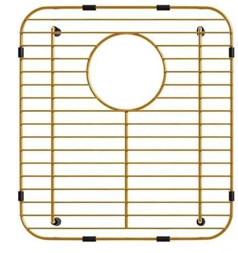 13.2" L×11.6"W Gold Sink Grids,Sink Protector for Kitchen Sink,Golden Stainless Steel Sink Rack for Bottom of Sink,Sink Grate with Rear Drain and Strainer,Corner Radius 2"