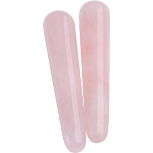 AMOYSTONE 2Pcs Natural Rose Quartz Massage Wand Pink Crystal Massage Scraping Tool Treatment 4"