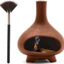 Palo Santo Holder Handmade Ceramics Incense Burner Chimney Dish Smudge Bowl for Palo Santo Sticks Sage Bundles with Brush(Brown) (Round, Red)