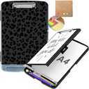 Clipboard with Storage,Heavy Duty Plastic Storage Clipboard with Low Profile Clip, Teacher Must Haves, Office Supplies,Black Leopard Print