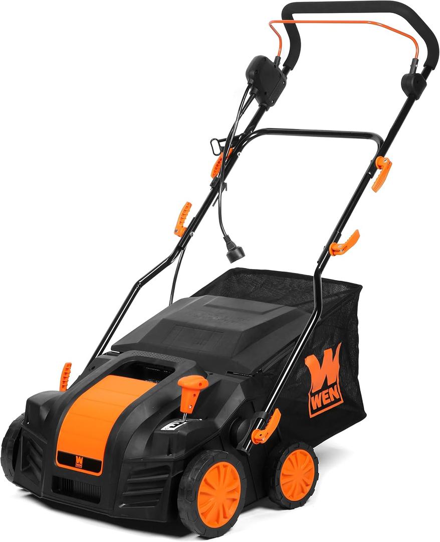 WEN DT1516 16-Inch 15-Amp 2-in-1 Electric Dethatcher and Scarifier with Collection Bag, Black (Corded)